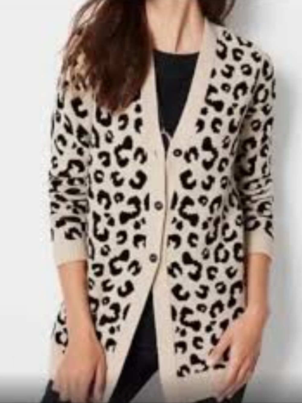 J. Jill Black and Cream Leopard Print Three Button Tunic Cardigan